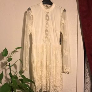 Cream long sleeve lace dress